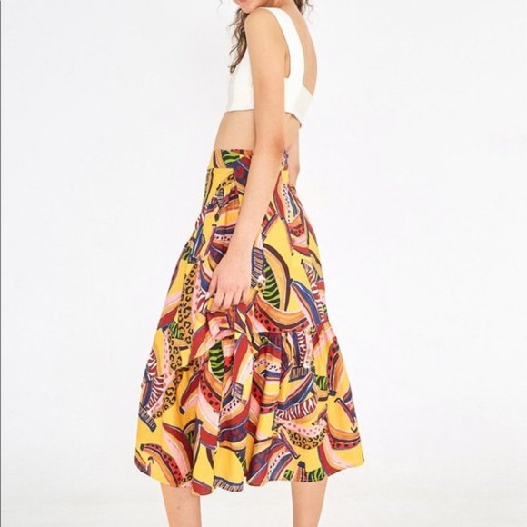 Farm Rio Banana Midi Wrap Skirt Yellow size L - Picture 3 of 11